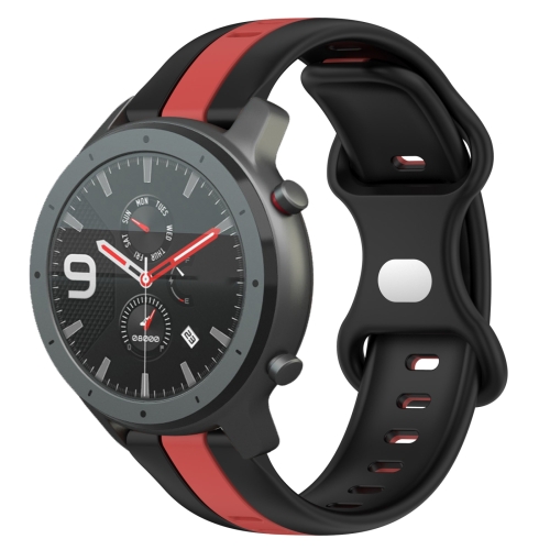 

For Amazfit GTR 47mm 22mm Butterfly Buckle Two-Color Silicone Watch Band(Black+Red)