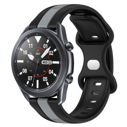 

For Samsung Galaxy Watch3 45mm 22mm Butterfly Buckle Two-Color Silicone Watch Band(Black+Grey)