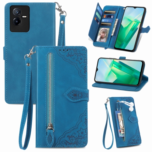 

For vivo T2X 5G Embossed Flower Shockproof Leather Phone Case(Blue)