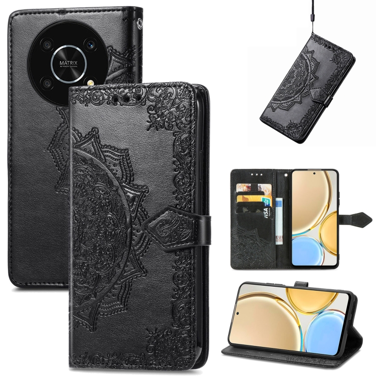 

For Honor X30 / Magic 4 Lite 5G Mandala Flower Embossed Leather Phone Case(Black)