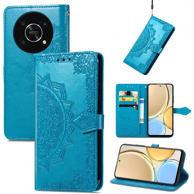 

For Honor X30 / Magic 4 Lite 5G Mandala Flower Embossed Leather Phone Case(Blue)