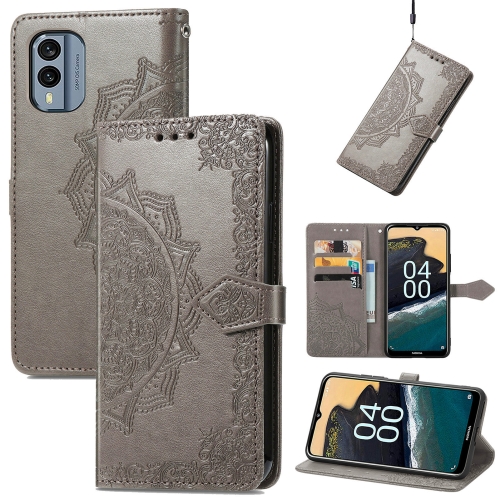 

For Nokia X30 Mandala Flower Embossed Leather Phone Case(Gray)