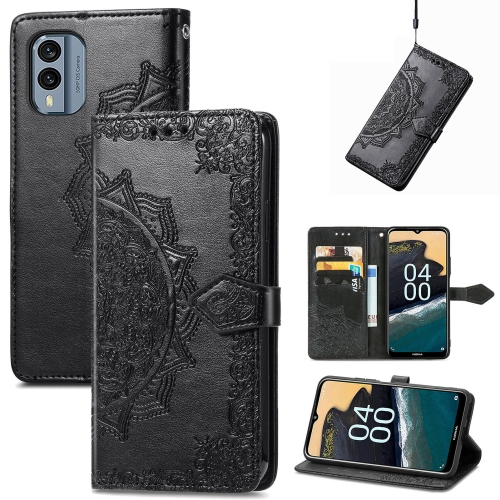 

For Nokia X30 Mandala Flower Embossed Leather Phone Case(Black)