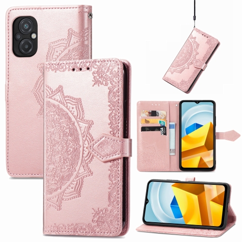 

For Xiaomi Poco M5 Mandala Flower Embossed Leather Phone Case(Rose Gold)