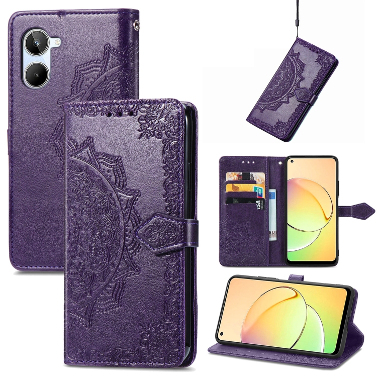 

For Realme 10 4G Mandala Flower Embossed Leather Phone Case(Purple)