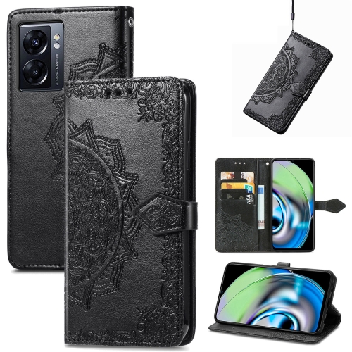 

For Realme V23 Mandala Flower Embossed Leather Phone Case(Black)