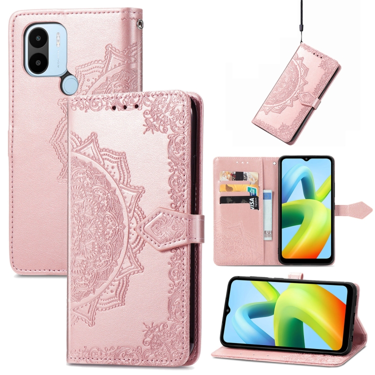 

For Xiaomi Redmi A1+ Mandala Flower Embossed Leather Phone Case(Rose Gold)