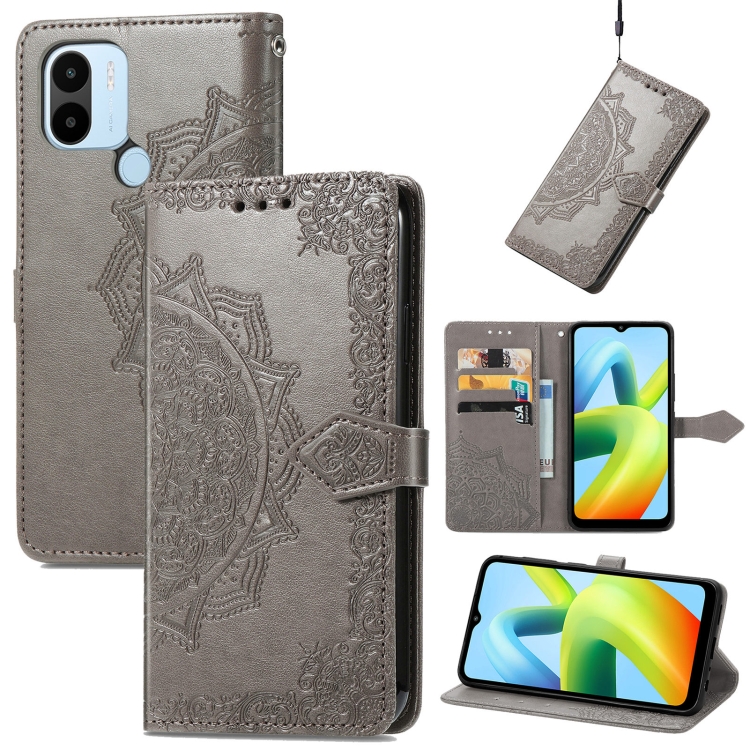 

For Xiaomi Redmi A1+ Mandala Flower Embossed Leather Phone Case(Gray)