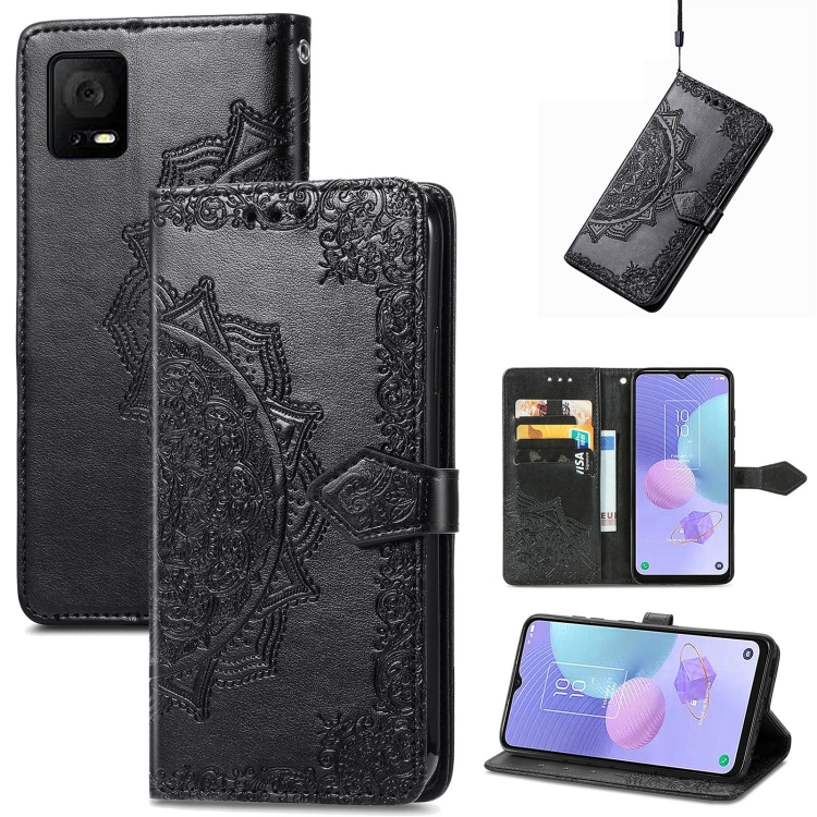 

For TCL 405 Mandala Flower Embossed Leather Phone Case(Black)