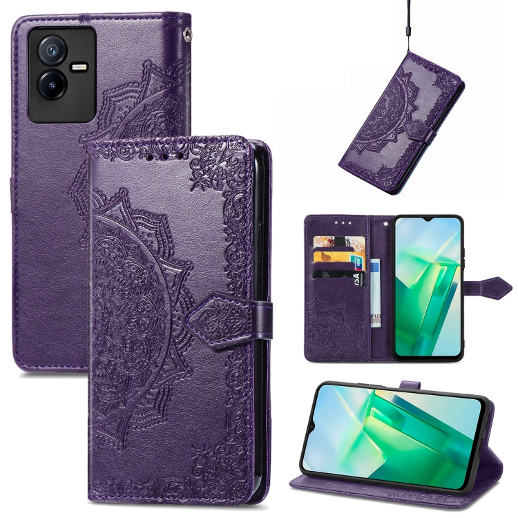 

For vivo T2X 5G Mandala Flower Embossed Leather Phone Case(Purple)