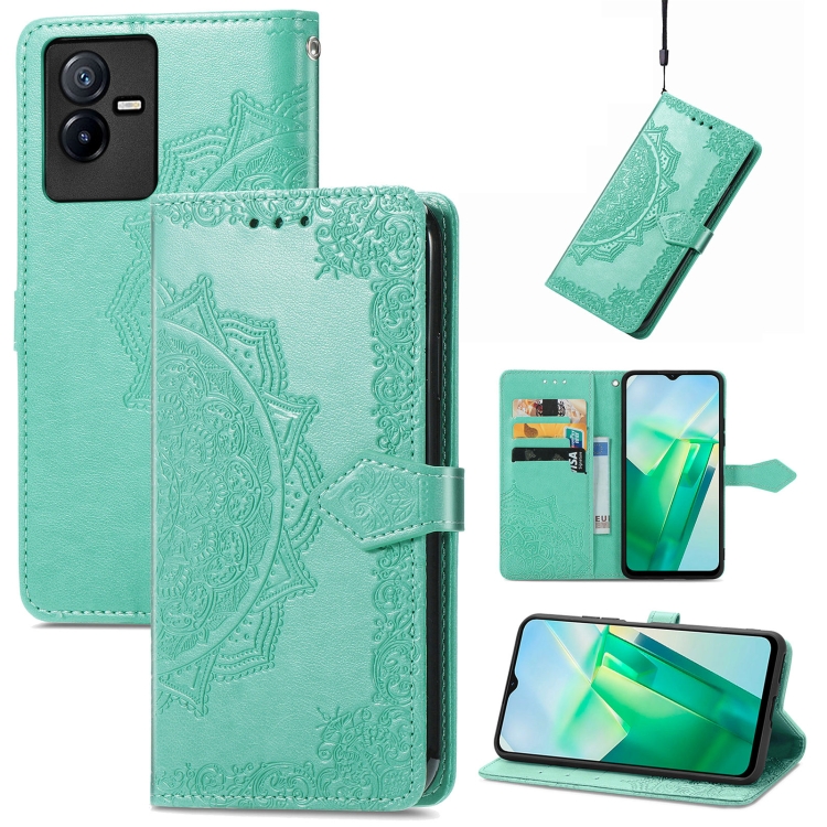 

For vivo T2X 5G Mandala Flower Embossed Leather Phone Case(Green)