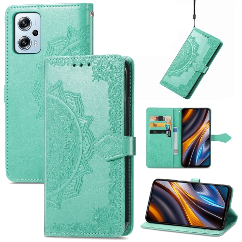 

For Xiaomi Poco X4 GT Mandala Flower Embossed Leather Phone Case(Green)