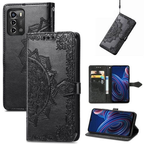 

For ZTE Blade A72 4G Mandala Flower Embossed Leather Phone Case(Black)