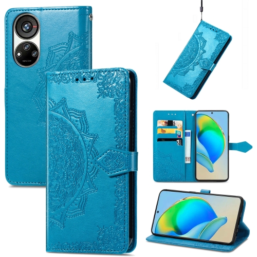 

For ZTE Blade V40S Mandala Flower Embossed Leather Phone Case(Blue)