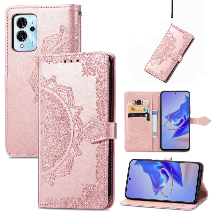 

For ZTE Blade V40 Pro Mandala Flower Embossed Leather Phone Case(Rose Gold)