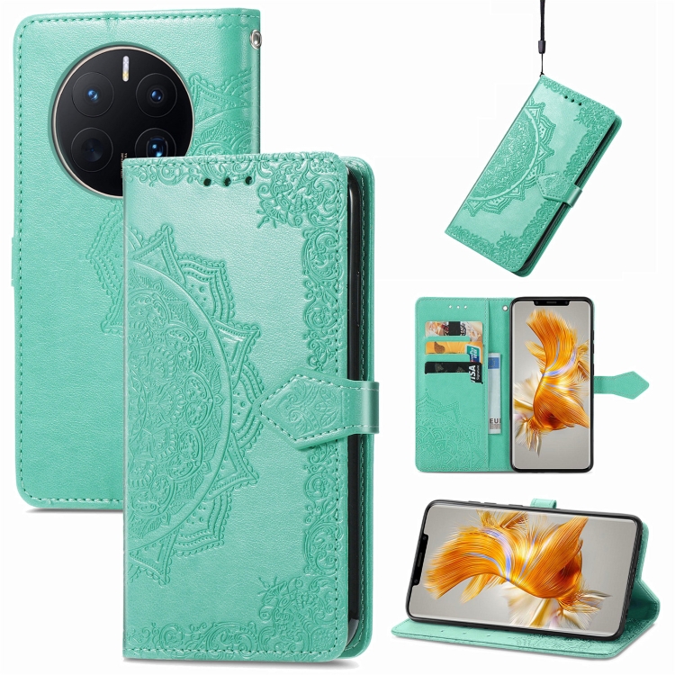 

For Huawei Mate 50 Pro Mandala Flower Embossed Leather Phone Case(Green)