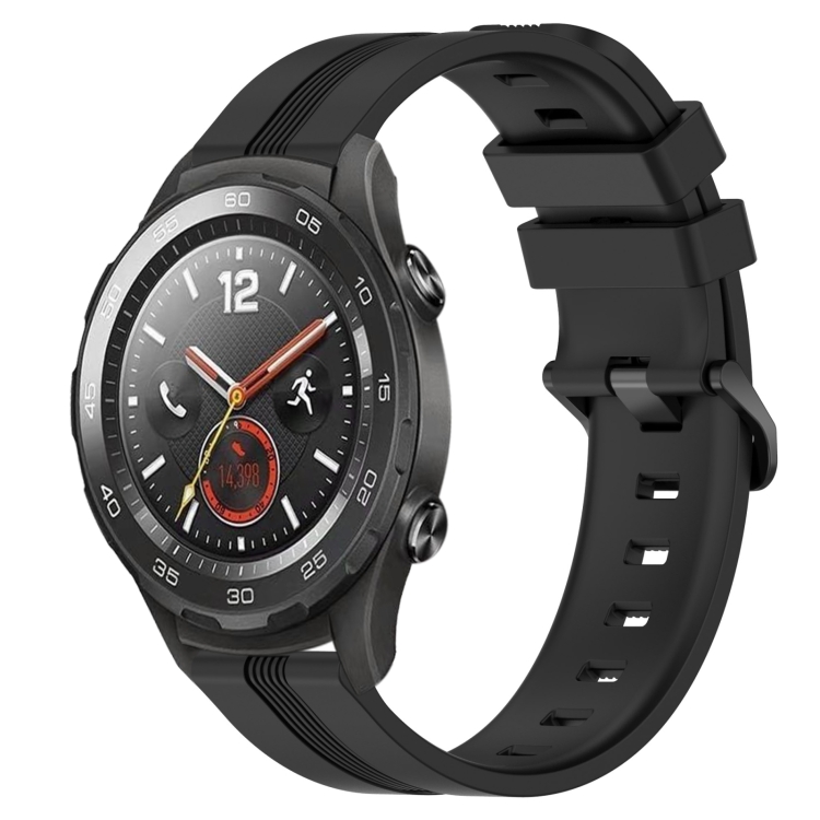 

For Huawei Watch 2 20mm Concave Striped Slicone Watch Band(Black)