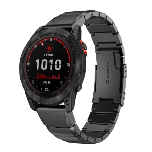

For Garmin Fenix 7 Solar 22mm Tortoise Shell Stainless Steel Watch Band(Black)