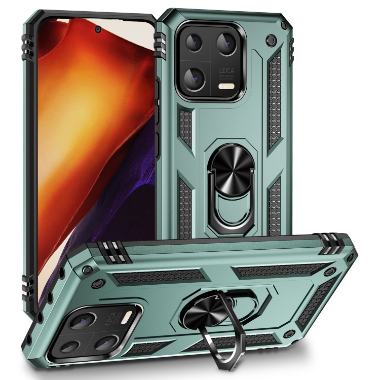 

For Xiaomi 13 Shockproof TPU + PC Phone Case with Holder(Dark Green)