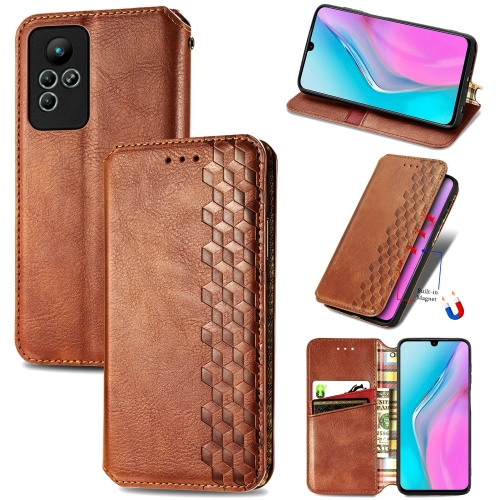 

For infinix Note 11 Cubic Grid Pressed Magnetic Leather Phone Case(Brown)