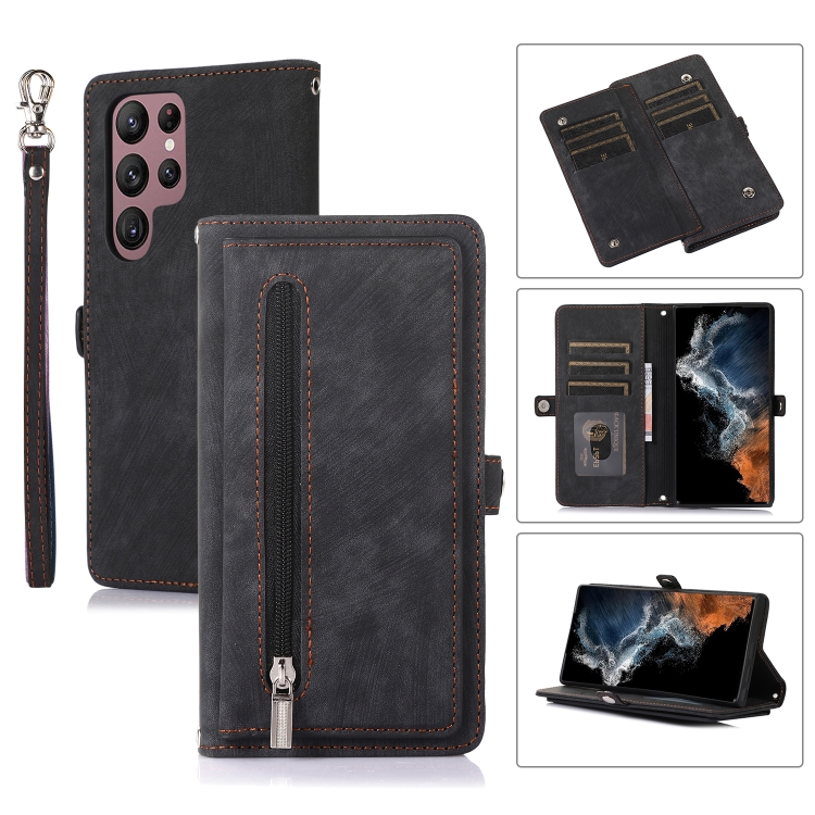 

For Samsung Galaxy S23 Ultra 5G Zipper Card Slot Buckle Wallet Leather Phone Case(Black)