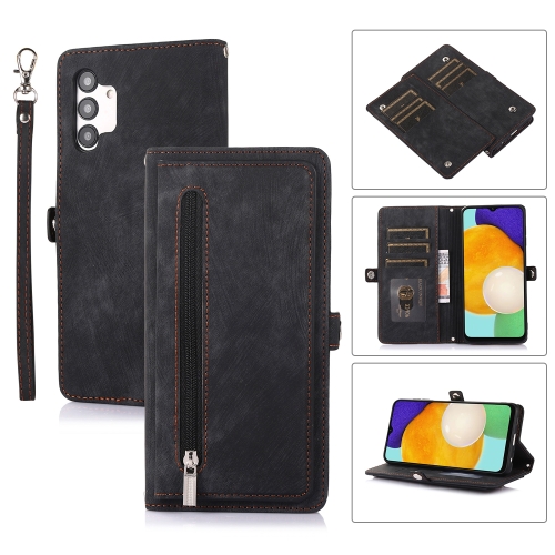 

For Samsung Galaxy A12 5G Zipper Card Slot Buckle Wallet Leather Phone Case(Black)