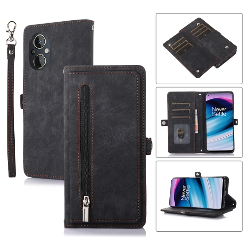 

For OnePlus Nord N20 5G Zipper Card Slot Buckle Wallet Leather Phone Case(Black)