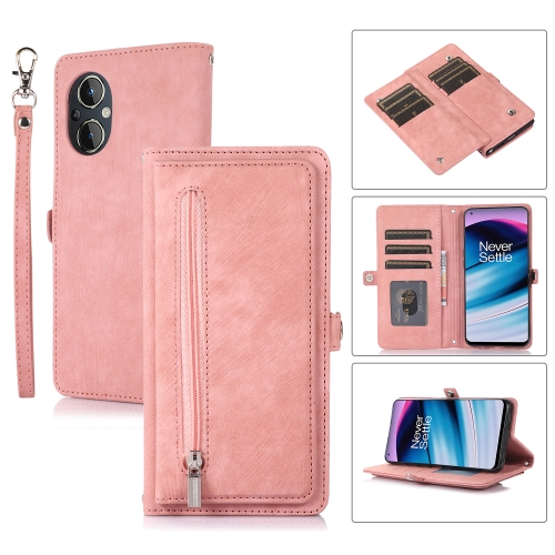 

For OnePlus Nord N20 SE 4G Zipper Card Slot Buckle Wallet Leather Phone Case(Pink)