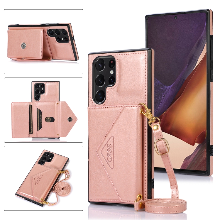 

For Samsung Galaxy S23 Ultra 5G Cross-body Wallet Card Bag Leather Phone Case(Rose Gold)