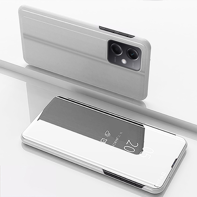 

For Xiaomi Redmi Note 12 Plated Mirror Horizontal Flip Leather Case with Holder(Silver)