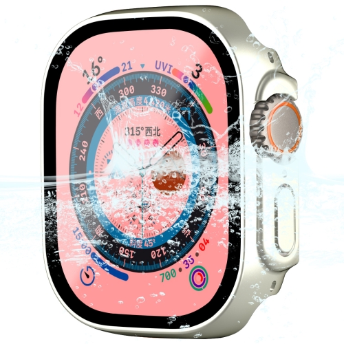 

For Apple Watch Ultra 49mm ENKAY Hat-Prince Waterproof Full Coverage PC Frame + 9H Tempered Glass Case(Silver)