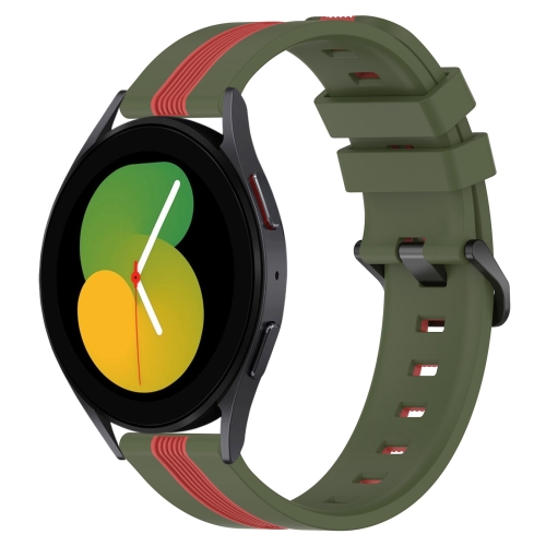 

For Samsung Galaxy Watch5 44mm 20mm Vertical Two-Color Silicone Watch Band(Army Green+Red)