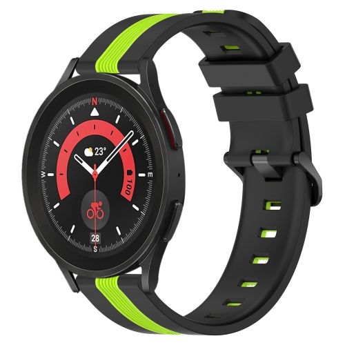 

For Samsung Galaxy Watch5 Pro 45mm 20mm Vertical Two-Color Silicone Watch Band(Black+Lime Green)