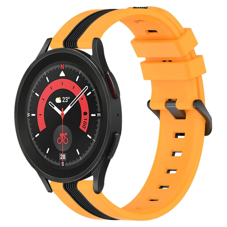 

For Samsung Galaxy Watch5 Pro 45mm 20mm Vertical Two-Color Silicone Watch Band(Yellow+Black)