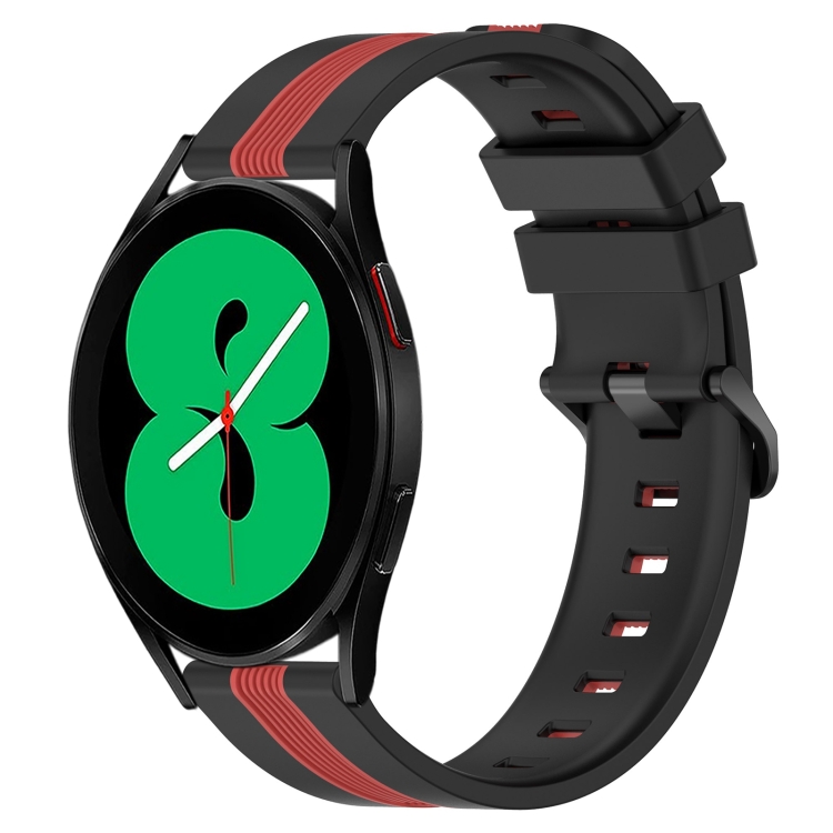 

For Samsung Galaxy Watch4 44mm 20mm Vertical Two-Color Silicone Watch Band(Black+Red)