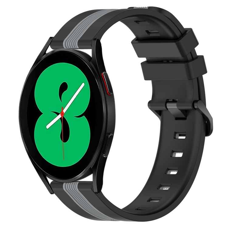 

For Samsung Galaxy Watch4 44mm 20mm Vertical Two-Color Silicone Watch Band(Black+Grey)
