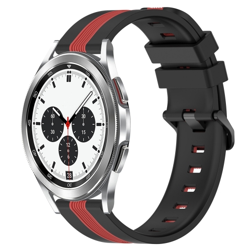 

For Samsung Galaxy Watch4 Classic 42mm 20mm Vertical Two-Color Silicone Watch Band(Black+Red)