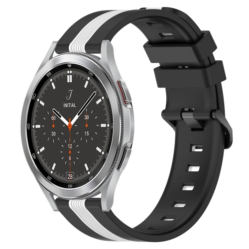 

For Samsung Galaxy Watch4 Classic 46mm 20mm Vertical Two-Color Silicone Watch Band(Black+White)
