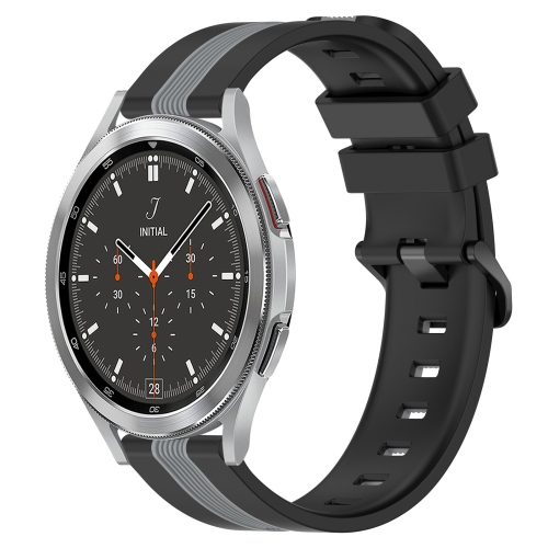 

For Samsung Galaxy Watch4 Classic 46mm 20mm Vertical Two-Color Silicone Watch Band(Black+Grey)