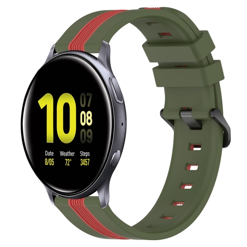 

For Samsung Galaxy Watch Active2 40mm 20mm Vertical Two-Color Silicone Watch Band(Army Green+Red)