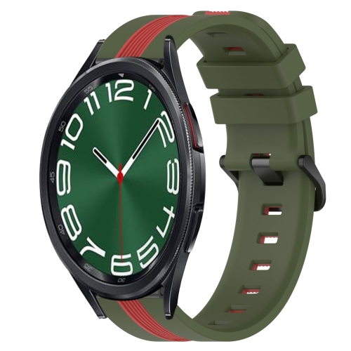 

For Samsung Galaxy Watch 6 Classic 47mm 20mm Vertical Two-Color Silicone Watch Band(Army Green+Red)