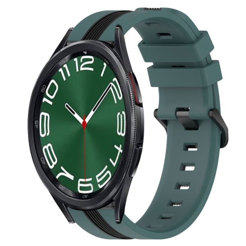 

For Samsung Galaxy Watch 6 Classic 43mm 20mm Vertical Two-Color Silicone Watch Band(Green+Black)