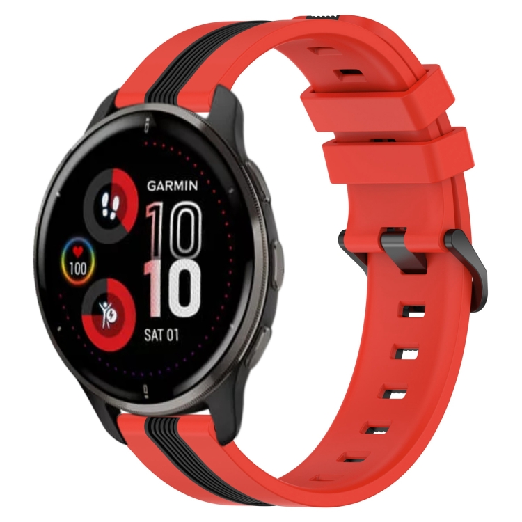 

For Garmin Venu 2 Plus 20mm Vertical Two-Color Silicone Watch Band(Red+Black)