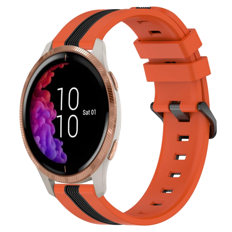 

For Garmin Venu 20mm Vertical Two-Color Silicone Watch Band(Orange+Black)