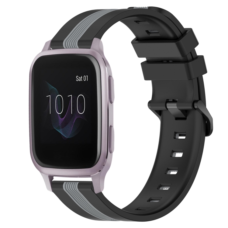 

For Garmin Venu SQ 20mm Vertical Two-Color Silicone Watch Band(Black+Grey)