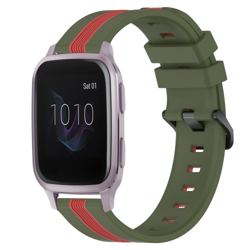 

For Garmin Venu SQ 20mm Vertical Two-Color Silicone Watch Band(Army Green+Red)