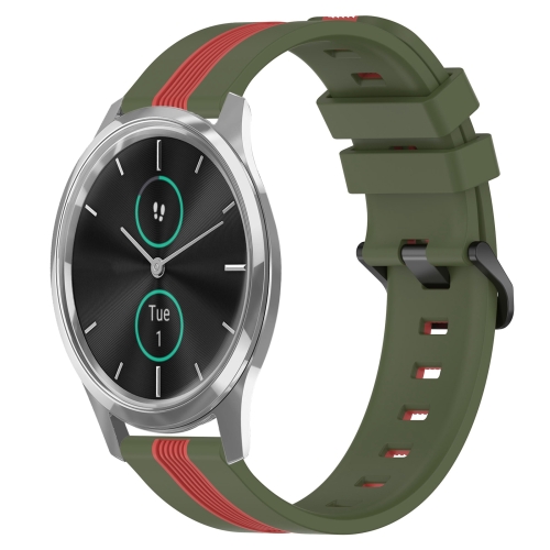 

For Garmin Garminmove Luxe 20mm Vertical Two-Color Silicone Watch Band(Army Green+Red)