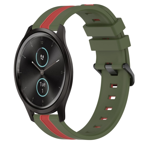 

For Garmin Garminmove Style 20mm Vertical Two-Color Silicone Watch Band(Army Green+Red)