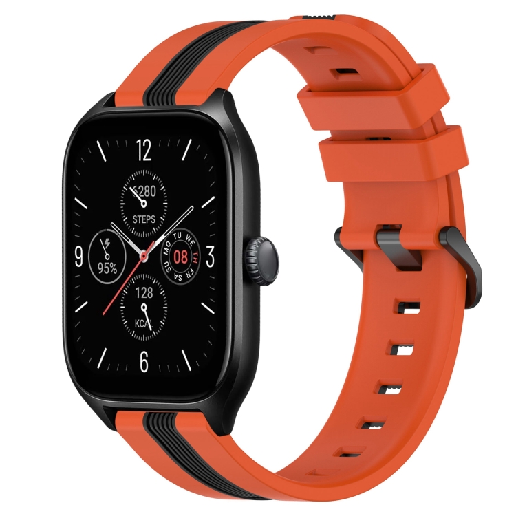 

For Amazfit GTS 4 20mm Vertical Two-Color Silicone Watch Band(Orange+Black)
