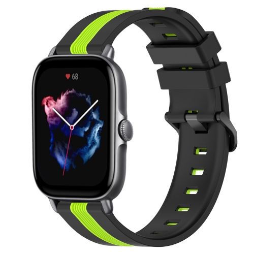 

For Amazfit GTS 3 20mm Vertical Two-Color Silicone Watch Band(Black+Lime Green)